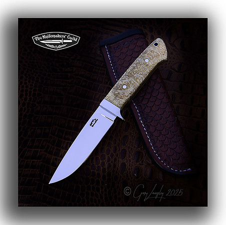 Loveless style drop point hunter, CPm154  Stabilized Birdseye Maple