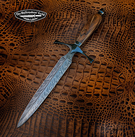 Feather Damascus Dagger Blued fittings