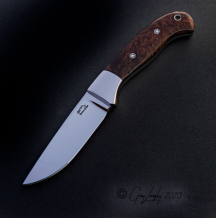 3 3/4" cpm154 blade, Stabilized Burl Maple, 8" oal, SOLD